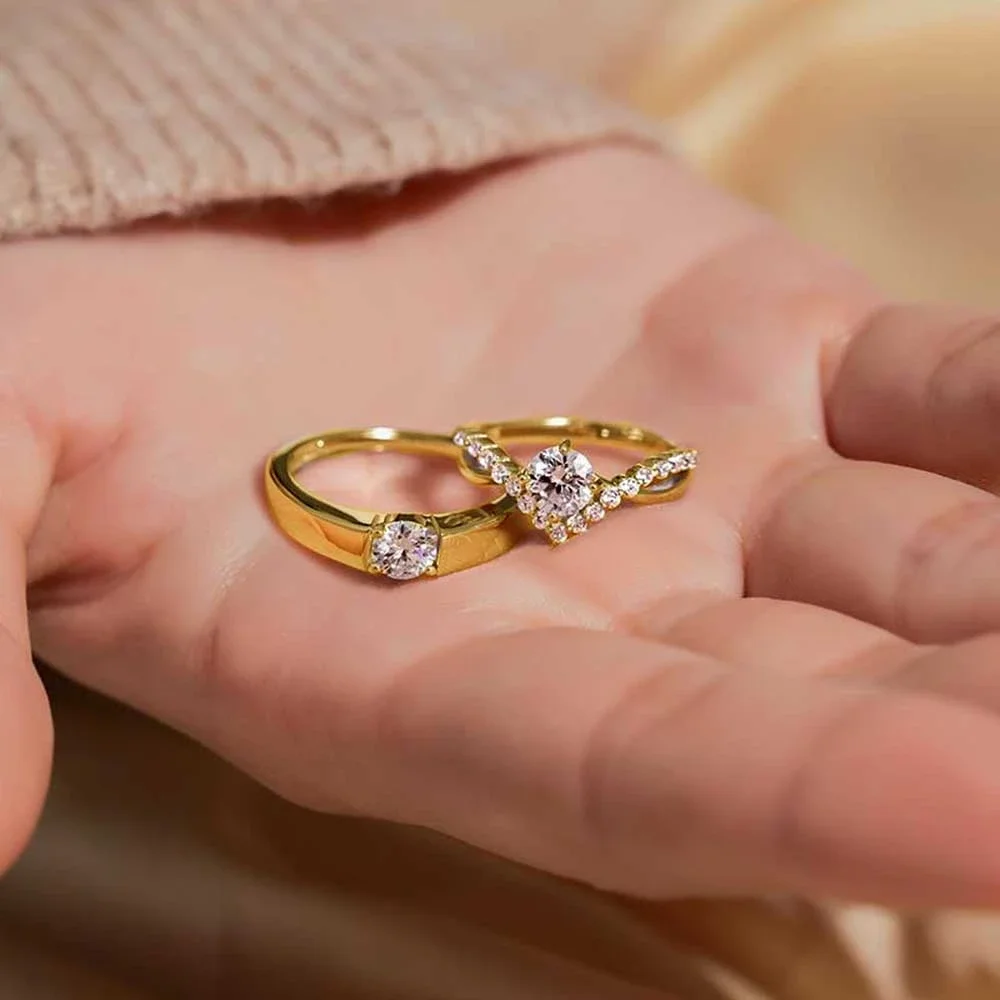 Couple Rhinestone Ring Set