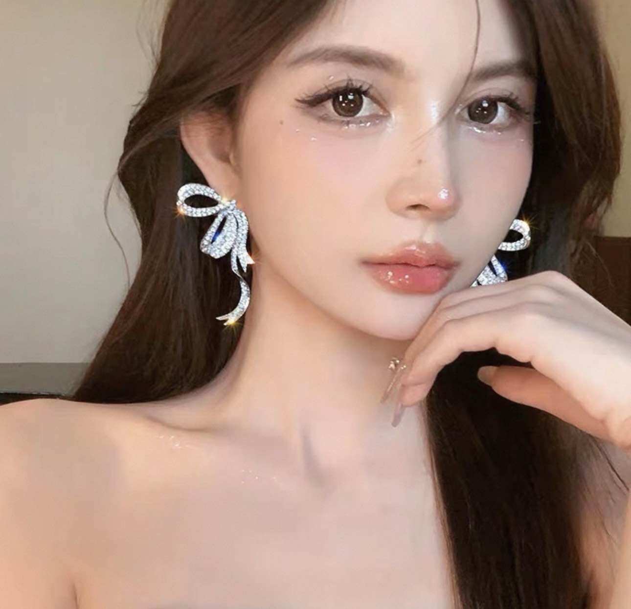 Dramatic Rhinestone Ribbon Earrings