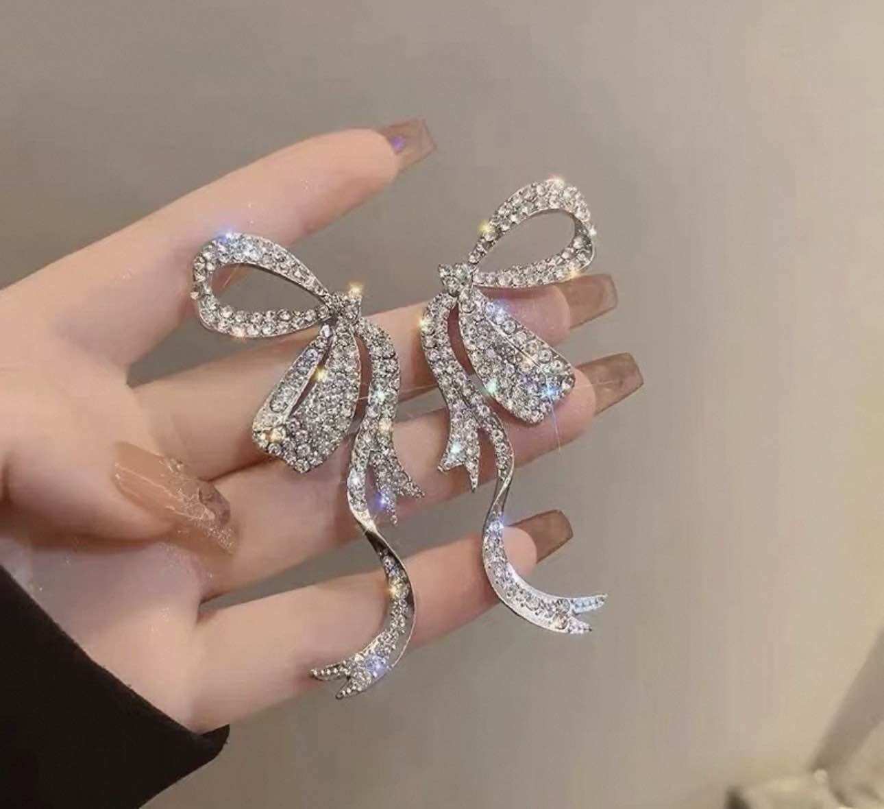 Dramatic Rhinestone Ribbon Earrings