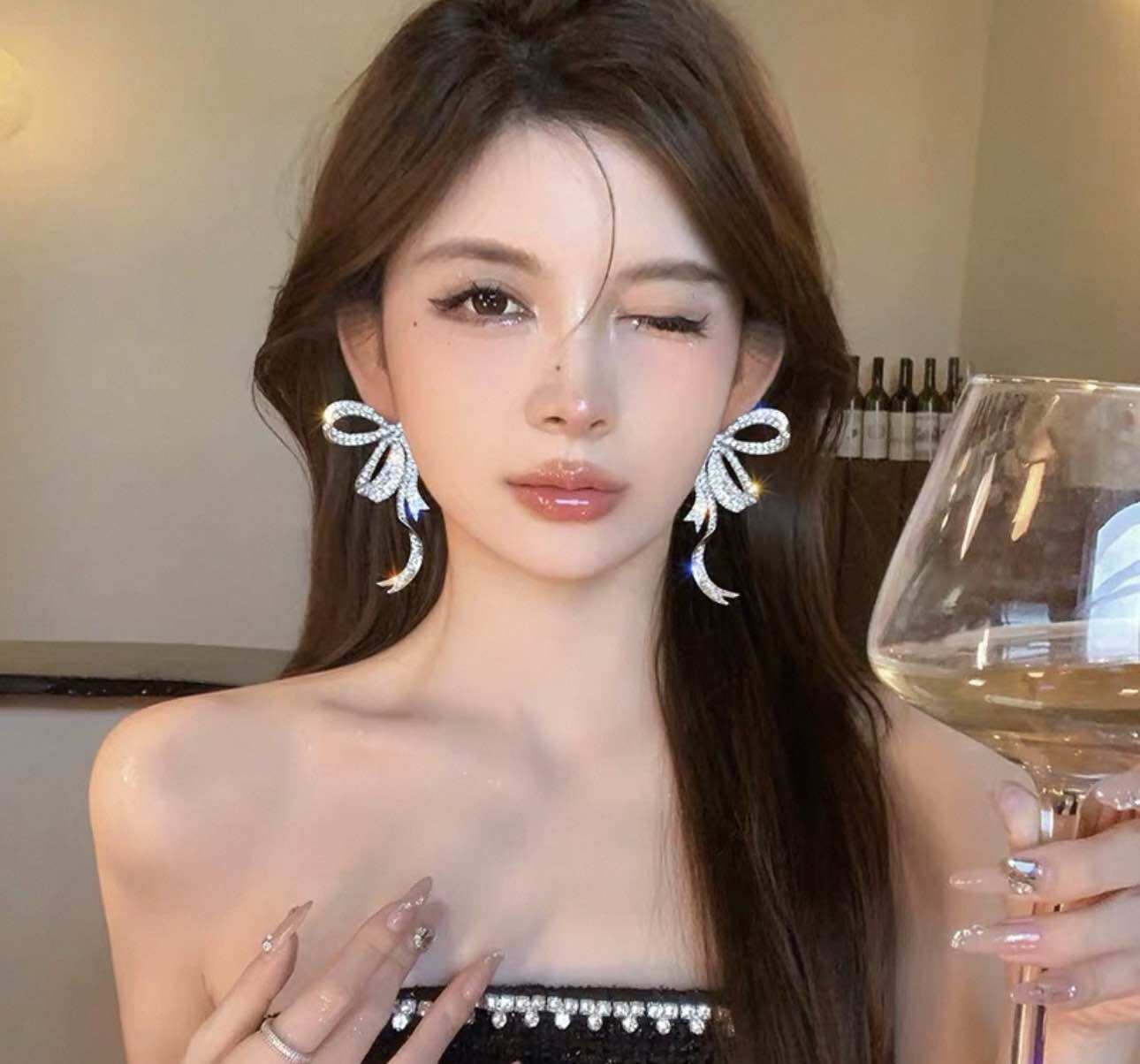 Dramatic Rhinestone Ribbon Earrings