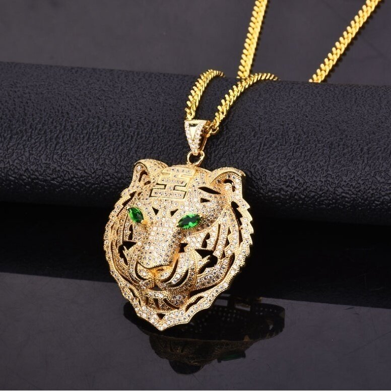 Gold Tiger Face Chain Necklace