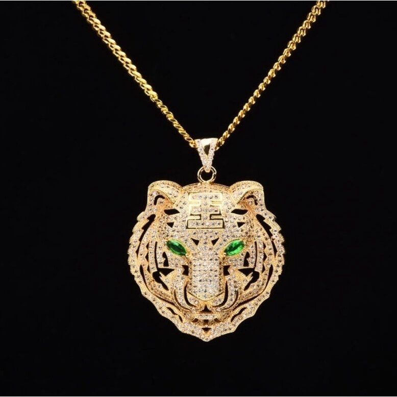 Gold Tiger Face Chain Necklace