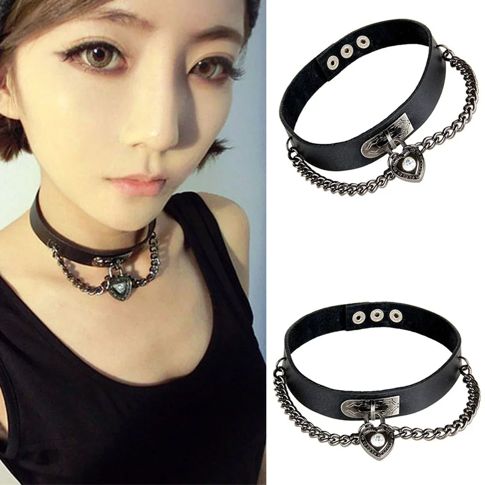 Gothic Heart Chain Collar Necklace