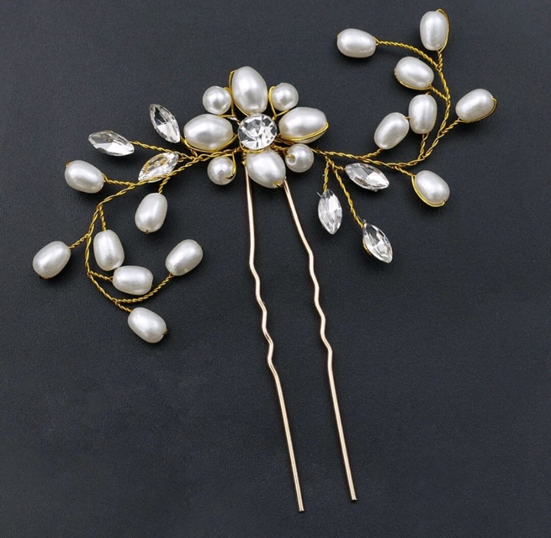 Handmade Rhinestone Pearl Flower Hair Pin