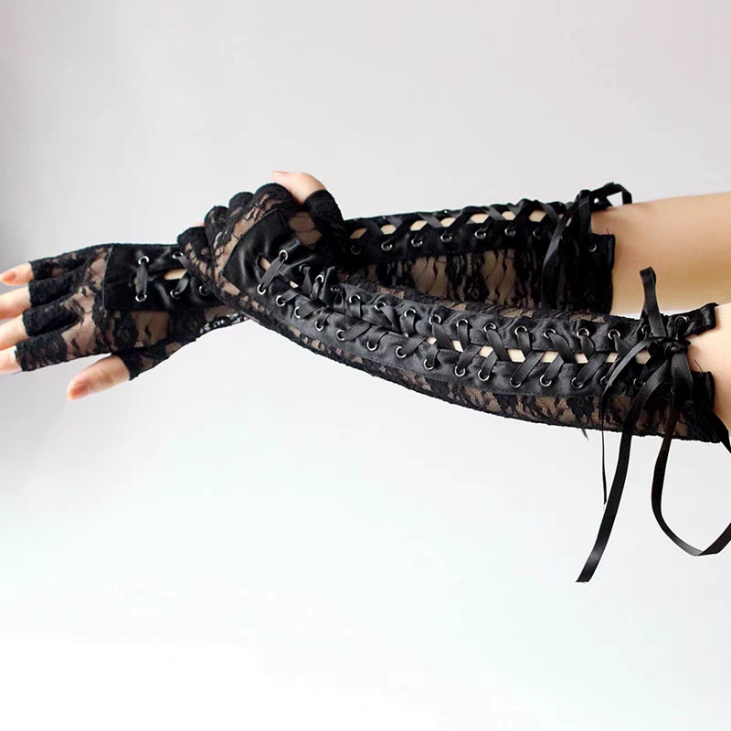 Lace Tie-Up Elbow Gloves
