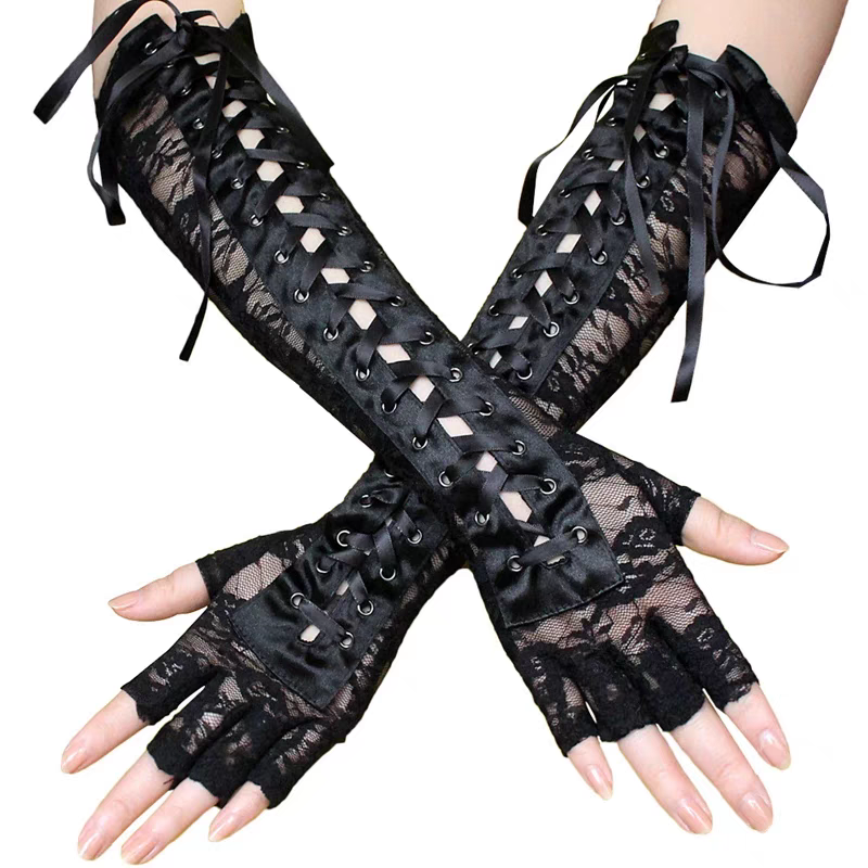 Lace Tie-Up Elbow Gloves