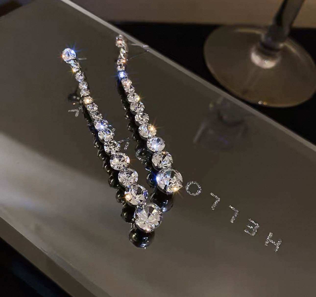 Long Zirconia Water-Drop Earrings