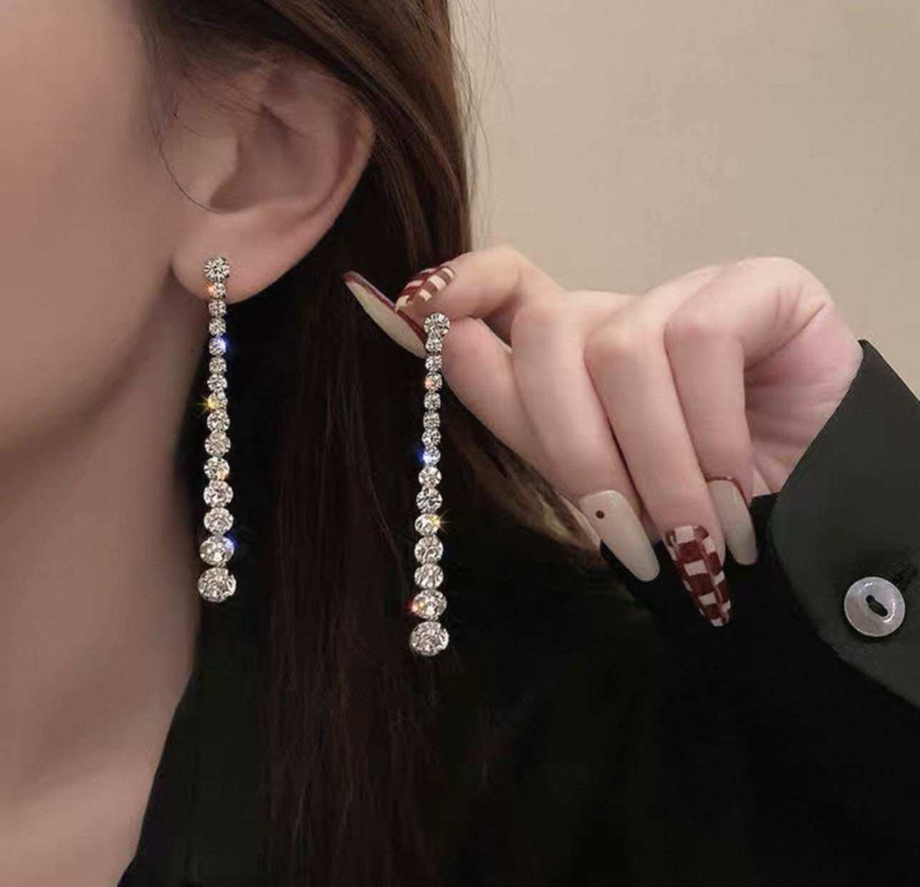 Long Zirconia Water-Drop Earrings