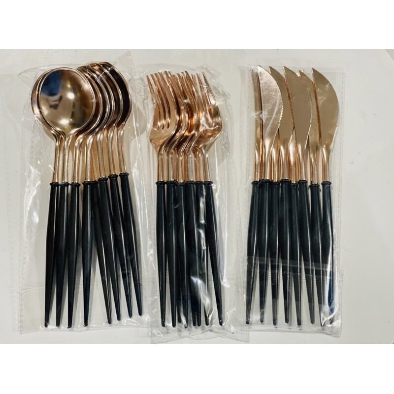 Rose Gold & Black Disposable Cutlery