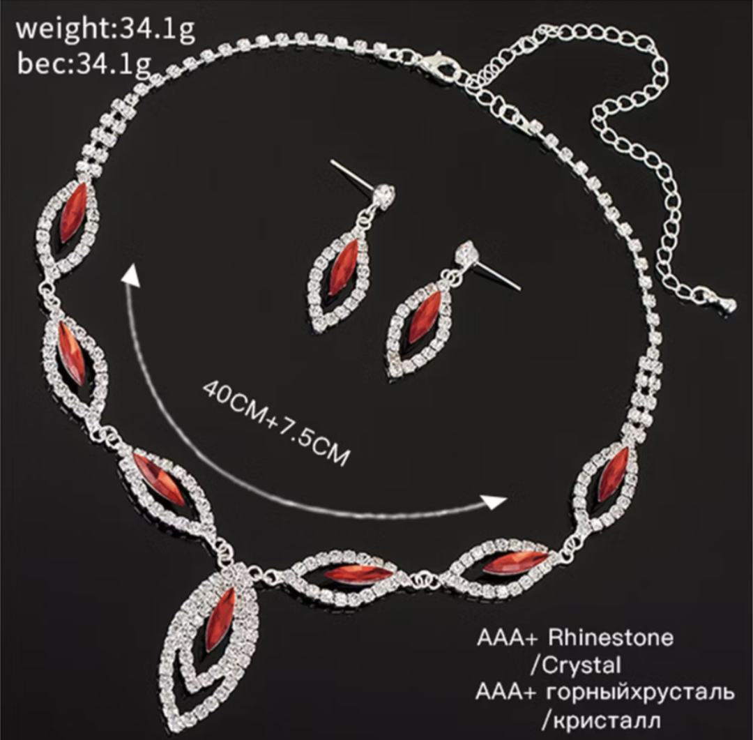 Ruby Red Necklace & Earring Set