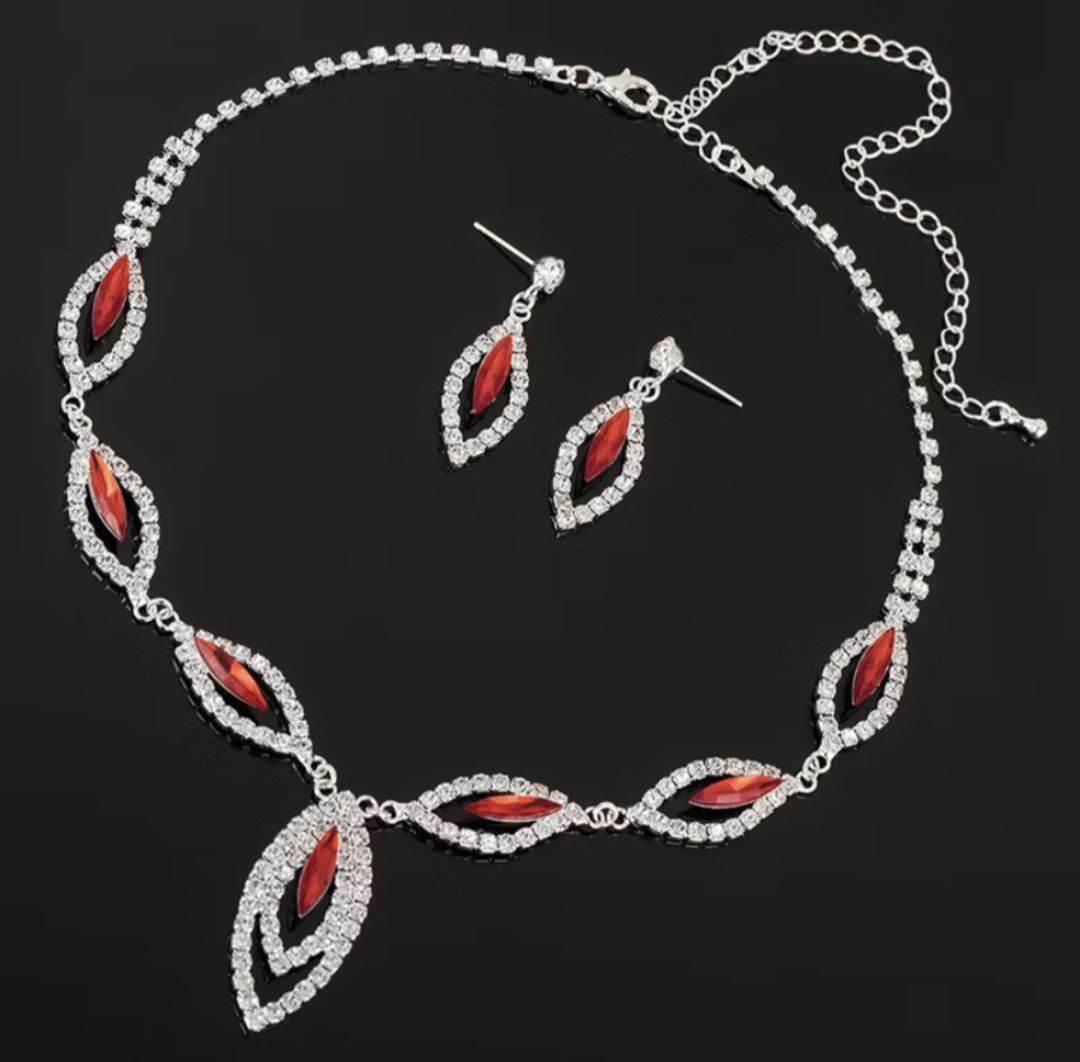 Ruby Red Necklace & Earring Set
