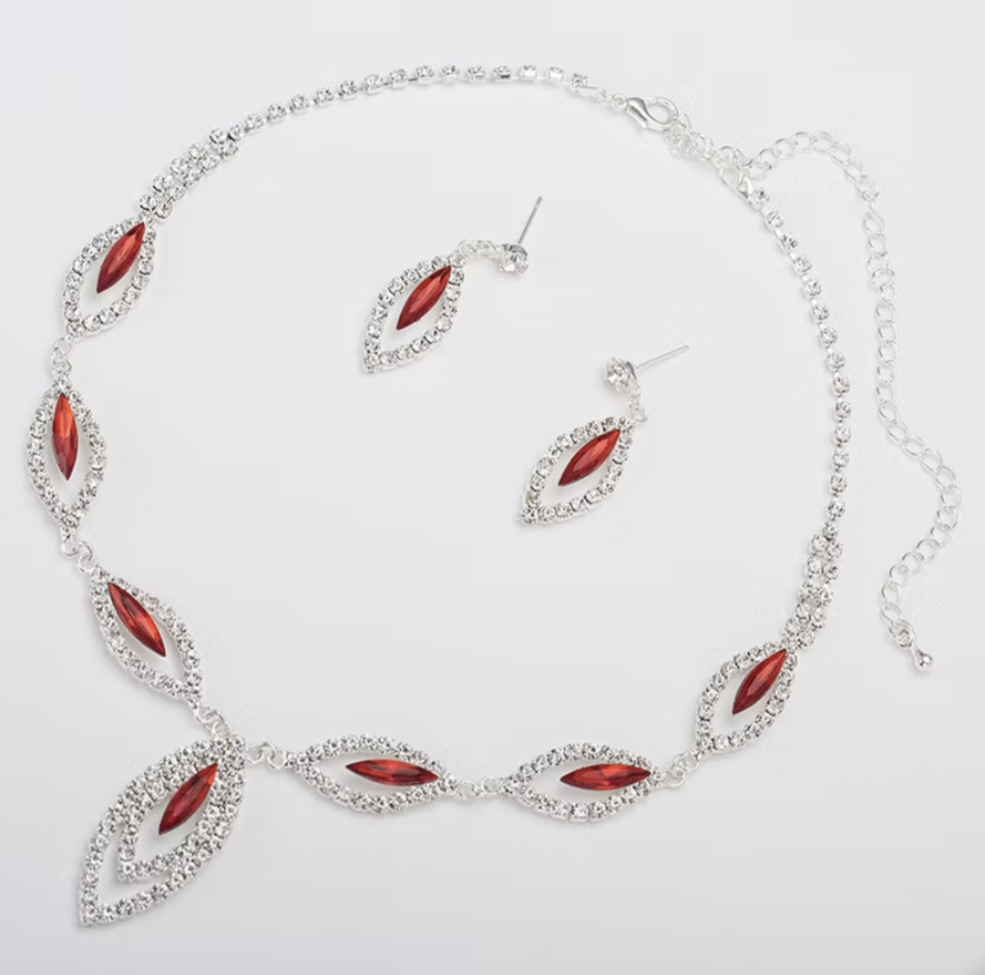 Ruby Red Necklace & Earring Set